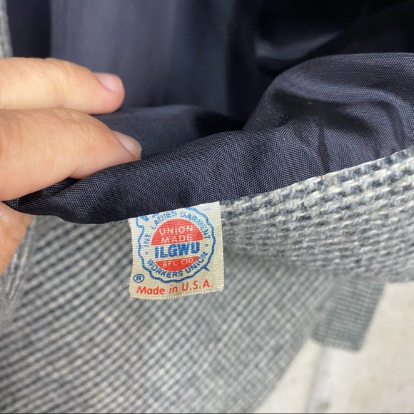 Vintage union made black white micro houndstooth unisex long pea coat - Picture 6 of 10